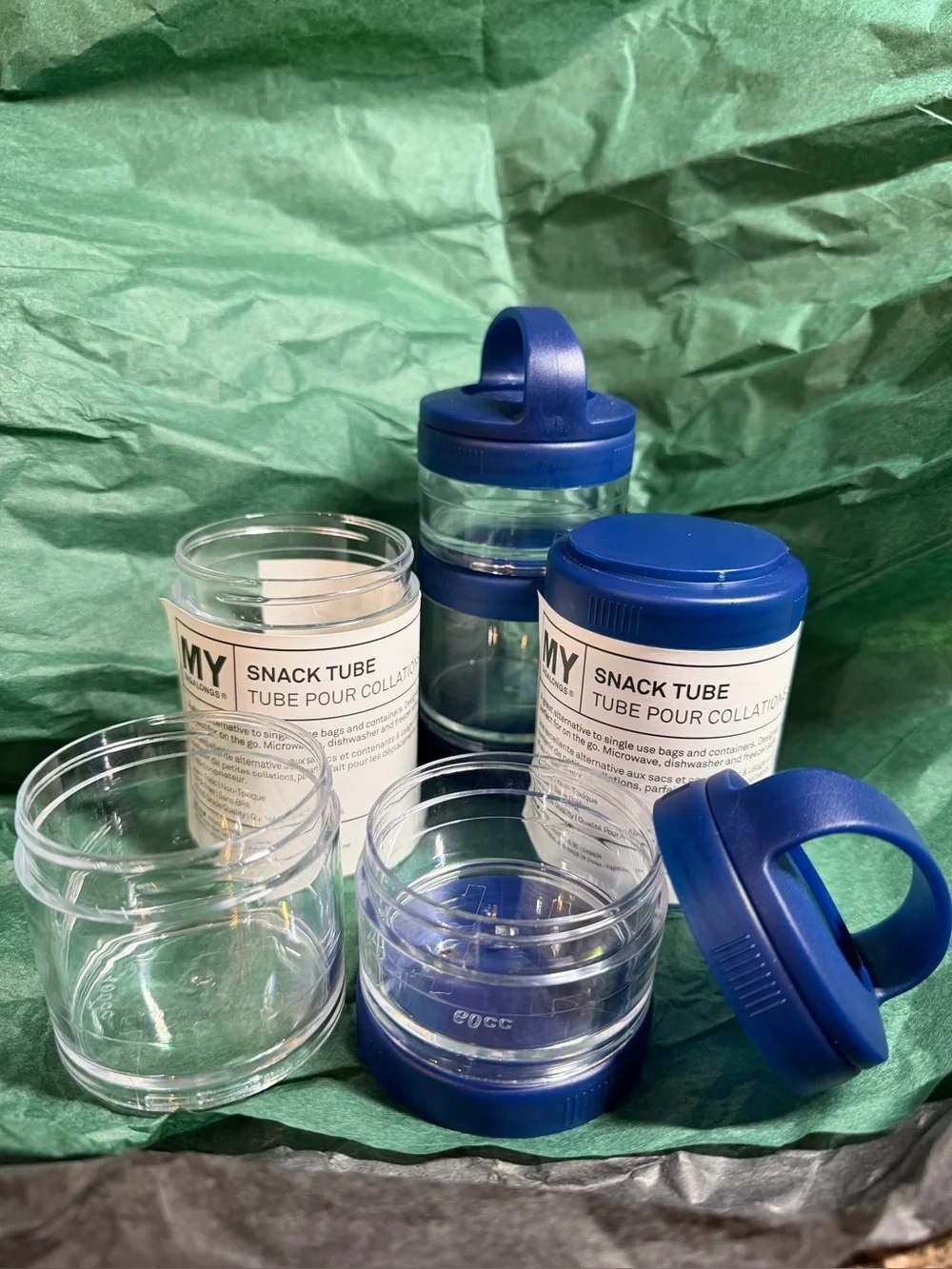 2 Blue Snack Tubes Stackable Container - Mytagalongs
